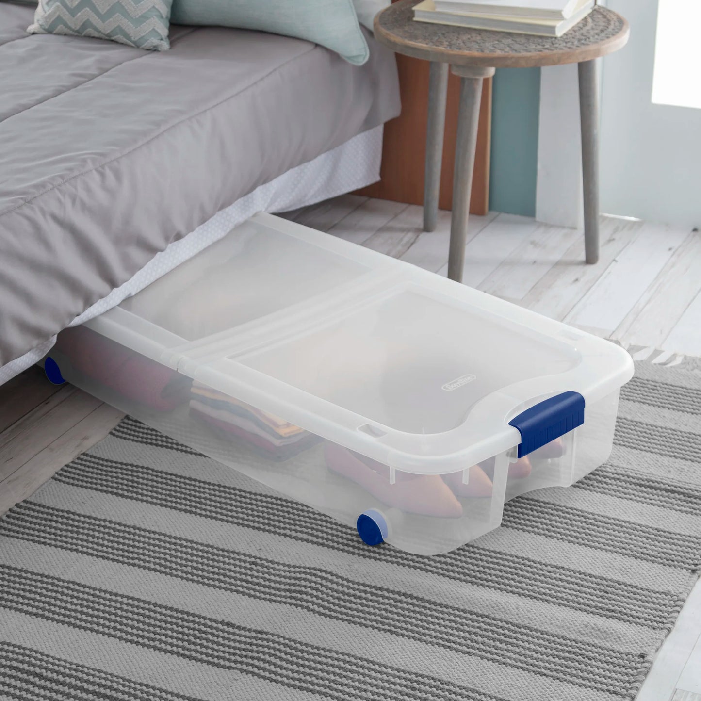 Latching Wheeled Stackable Underbed Storage Bin With Latch Lid