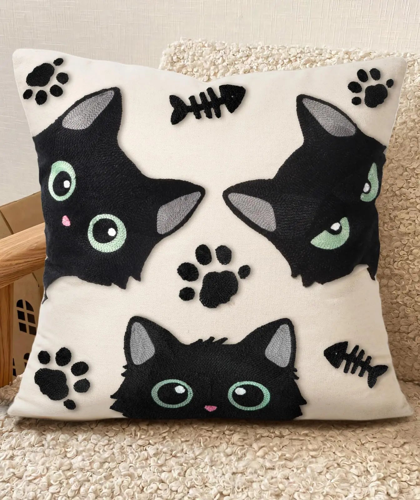 Faux Embroidery Floral Print Double Sided Throw Pillow Cover Decorative Case