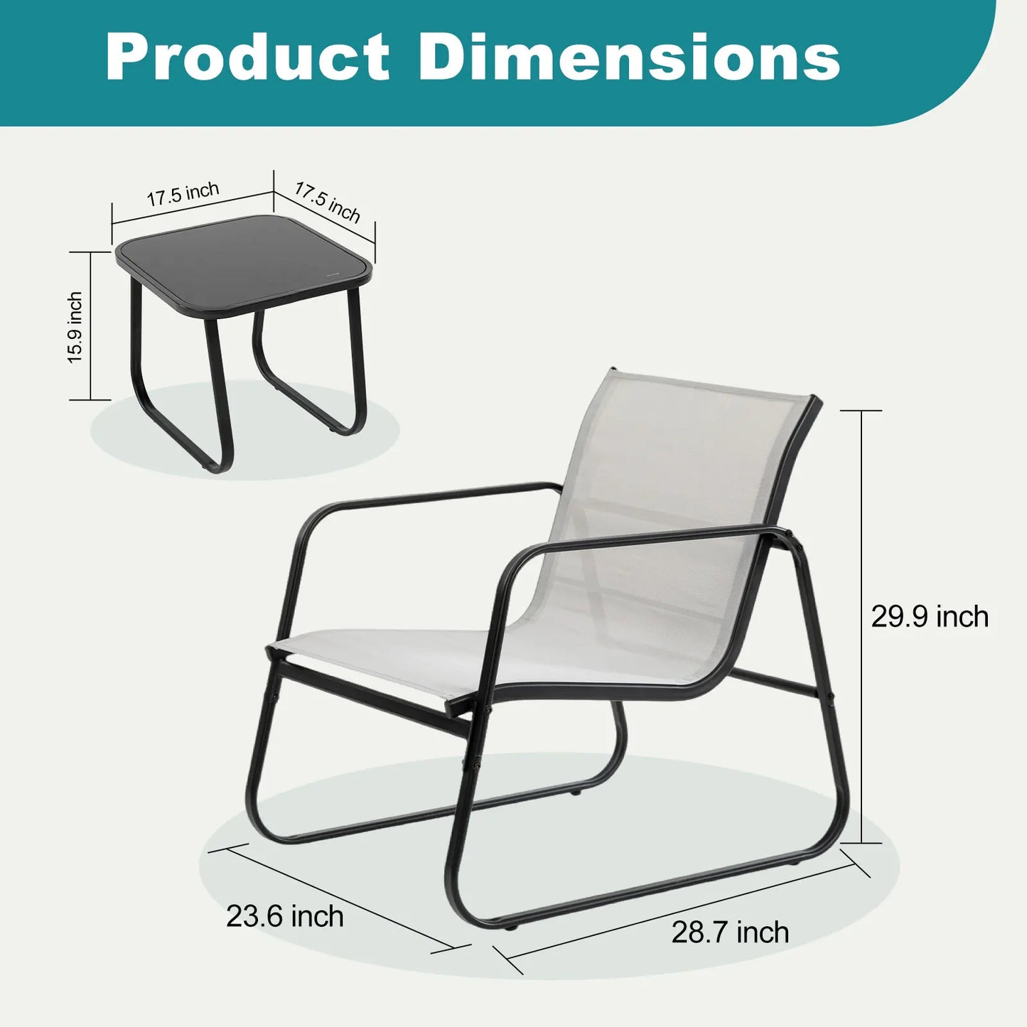 JHK 3-Piece Patio Furniture Set With Table Outdoor Mesh Back