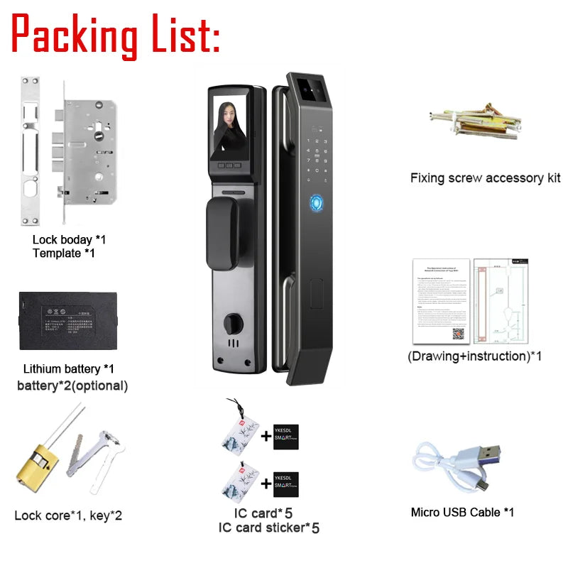 YKESDL 3D Face Recognition Biometric Door Lock With Camera