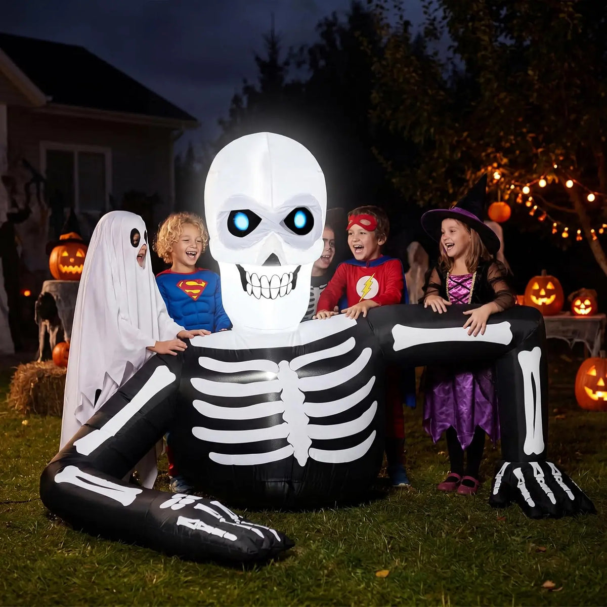 Joyfy Animated Halloween Skeleton Inflatable With LCD Eyes Decoration