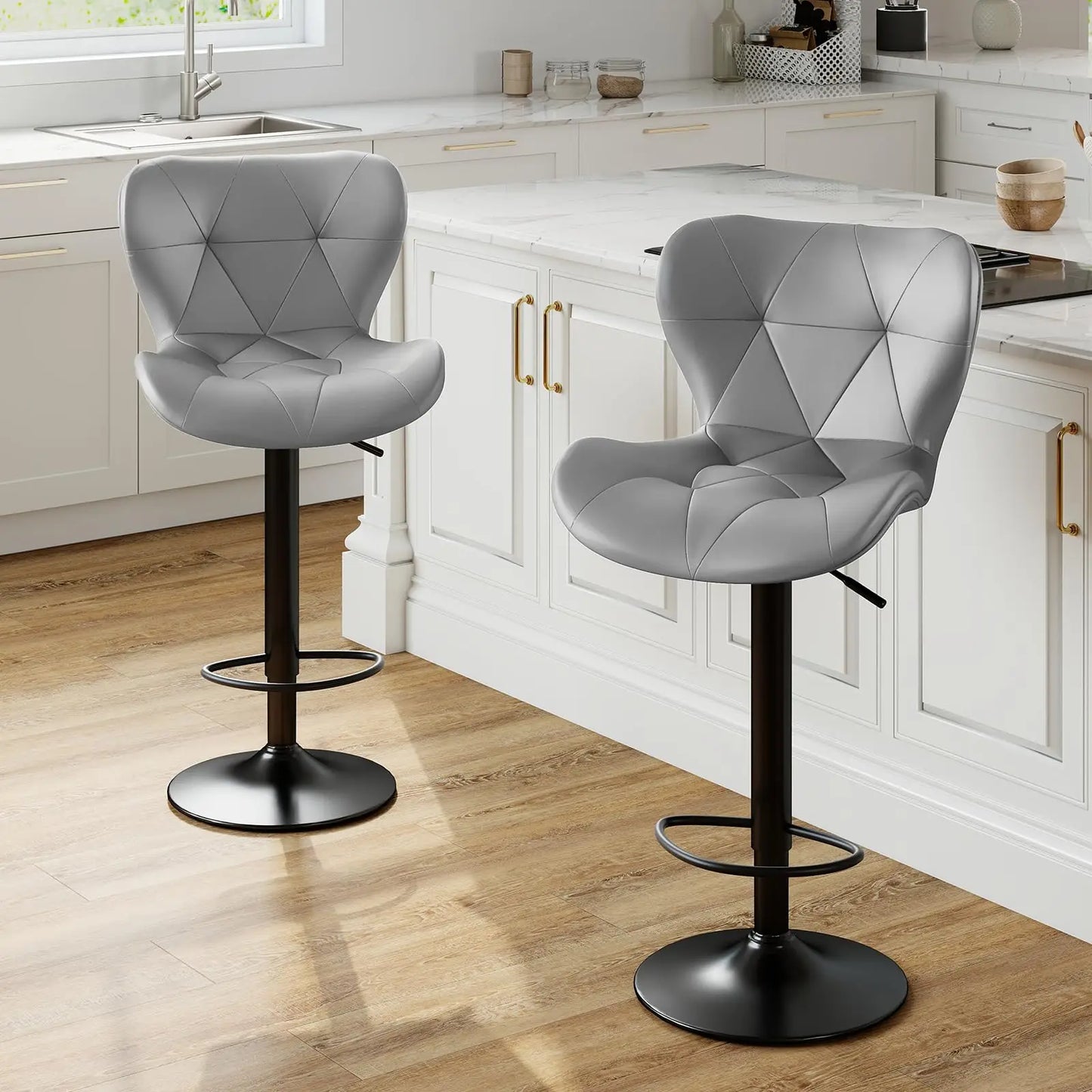 JHK Set Of 2 Ergonomic Adjustable Swivel Dining Chairs