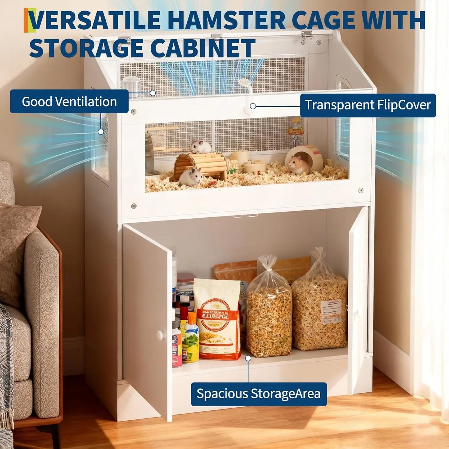 HiMISS Acrylic Animal Cage Storage Cabinet Ventilated Clean Habitat Hamster