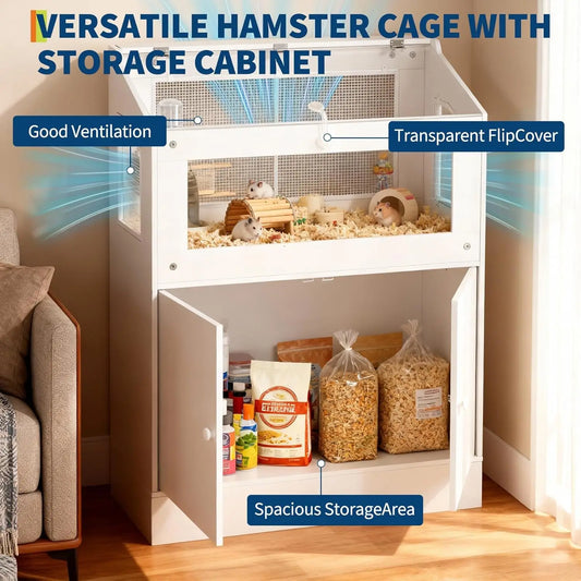 HiMISS Acrylic Animal Cage Storage Cabinet Ventilated Clean Habitat Hamster