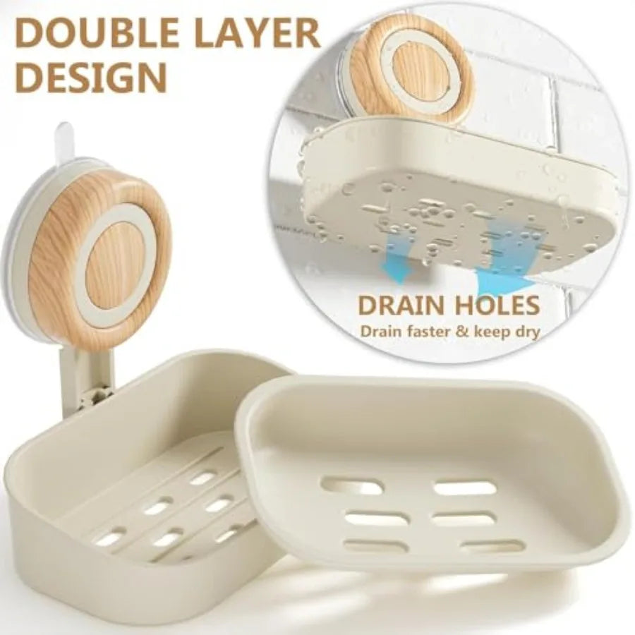 Double Layer Soap Dish 2 Pack Wall Mounted Self Draining