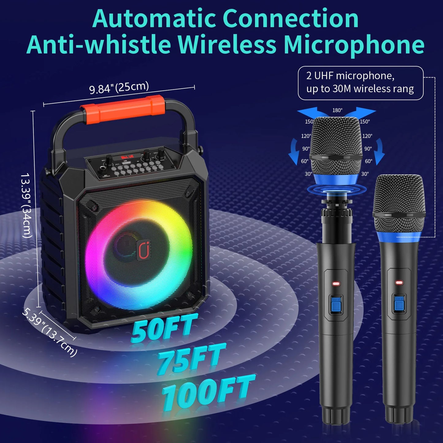 FanFun T17-T Wireless Bluetooth Karaoke Speaker With LED Lights