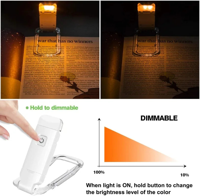 Mini Clip Light LED Reading Light USB Charging Adjustable Brightness