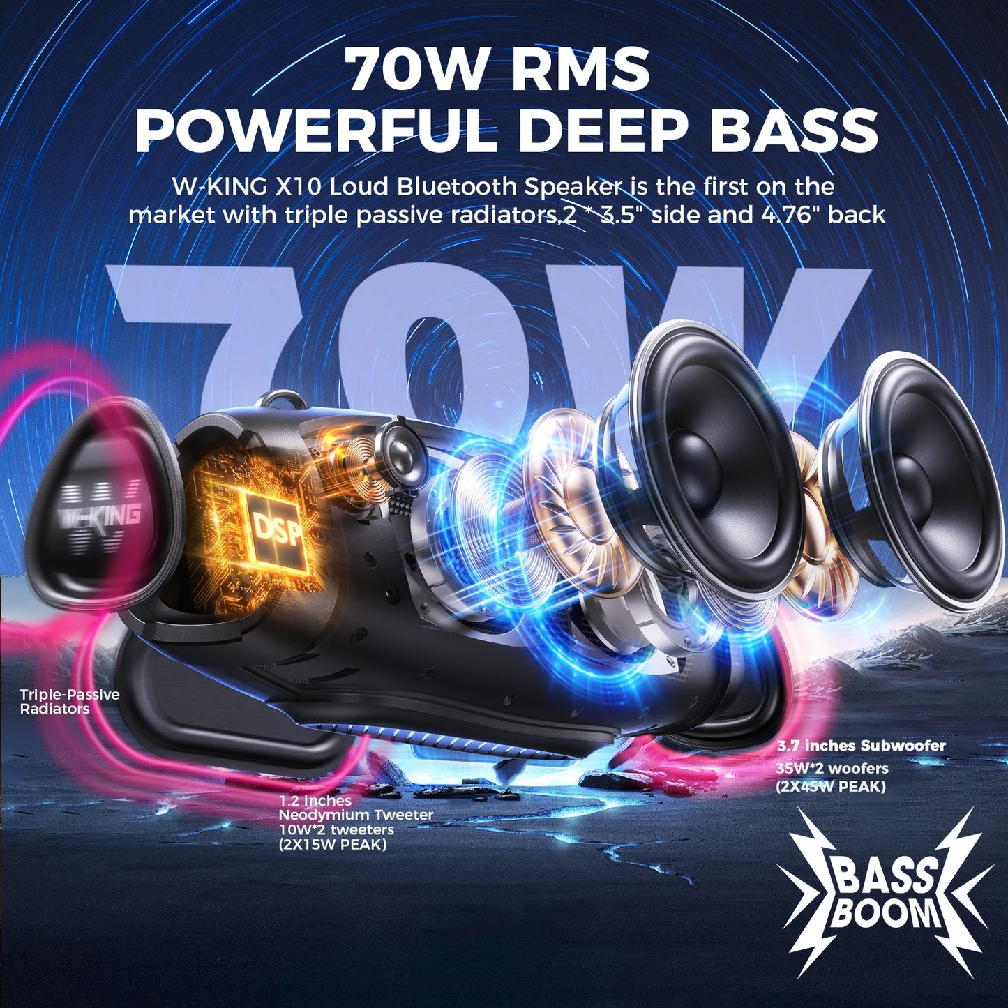 W-King X10 Bluetooth Speaker 120W Max Portable Party Speaker