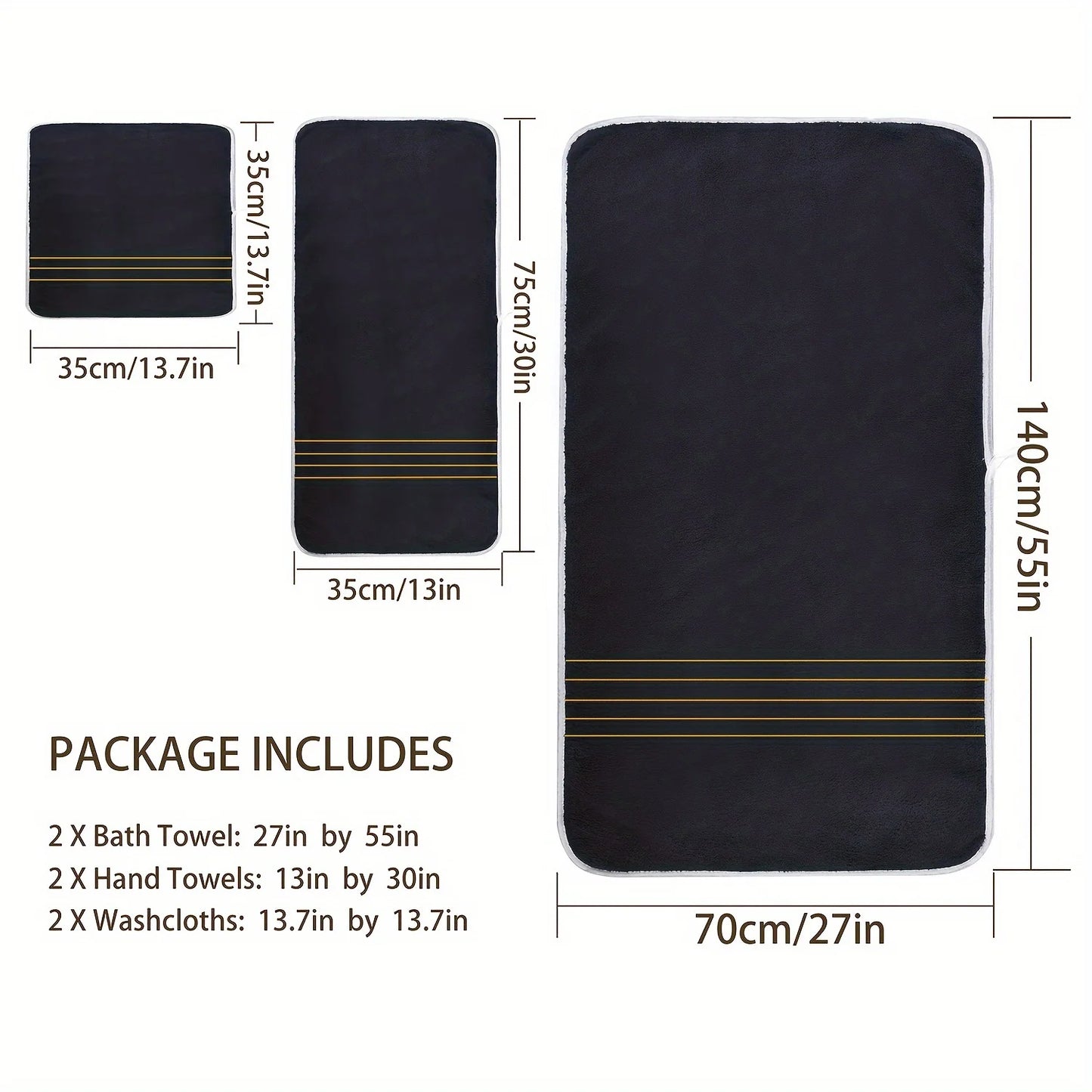 White Gray Bath Towel Set With Gold Accents Absorbent