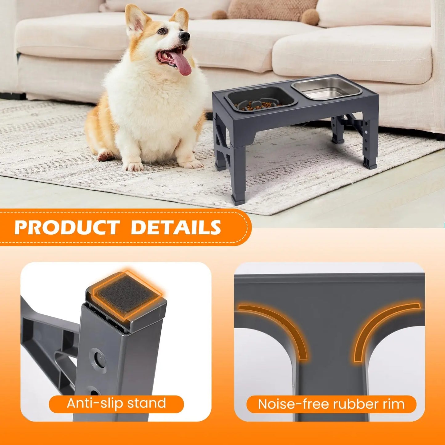 2 In 1 Elevated Slow Feeder Bowls With Foldable Stand
