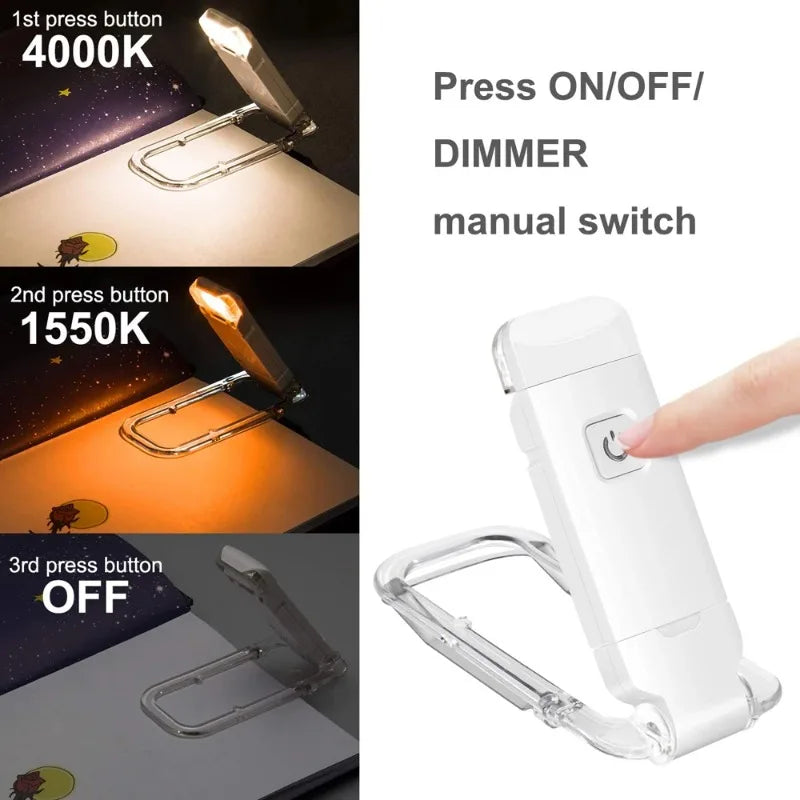 Mini Clip Light LED Reading Light USB Charging Adjustable Brightness