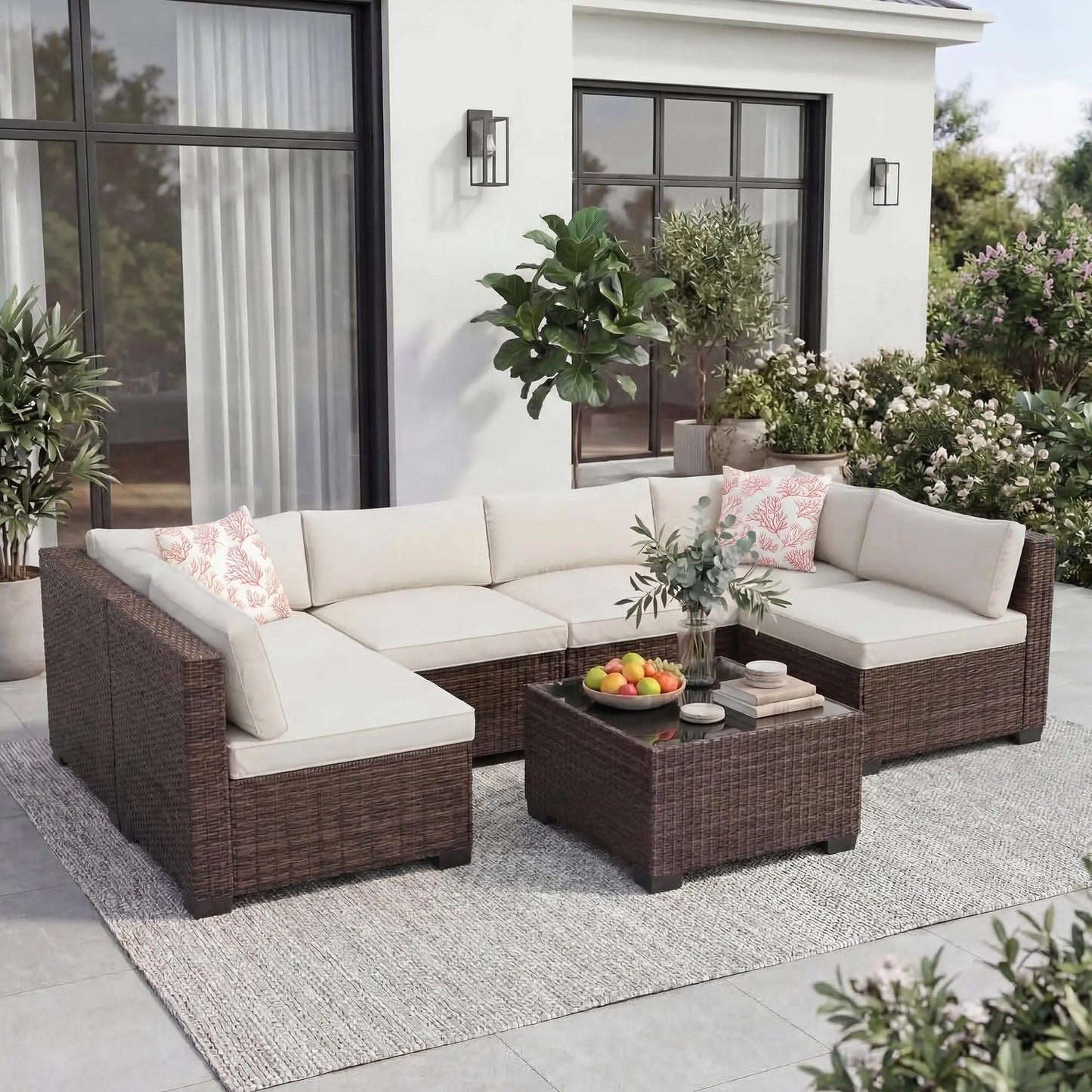 HobbyLane 7-Piece Outdoor Patio Sectional Sofa Set With Ottoman