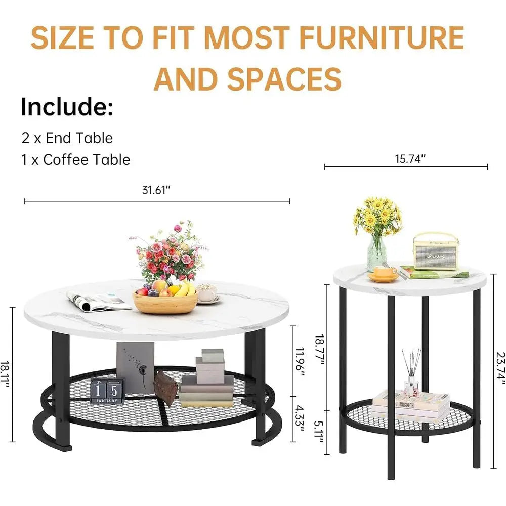 3 Piece Coffee Table and End Table Set With Storage