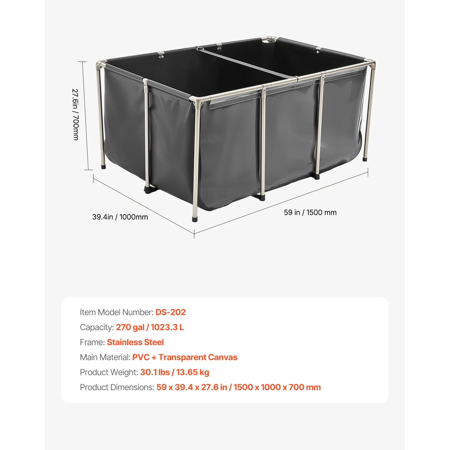 Canvas Fish Pond Above Ground PVC Koi Tank With Clear Viewing Panel