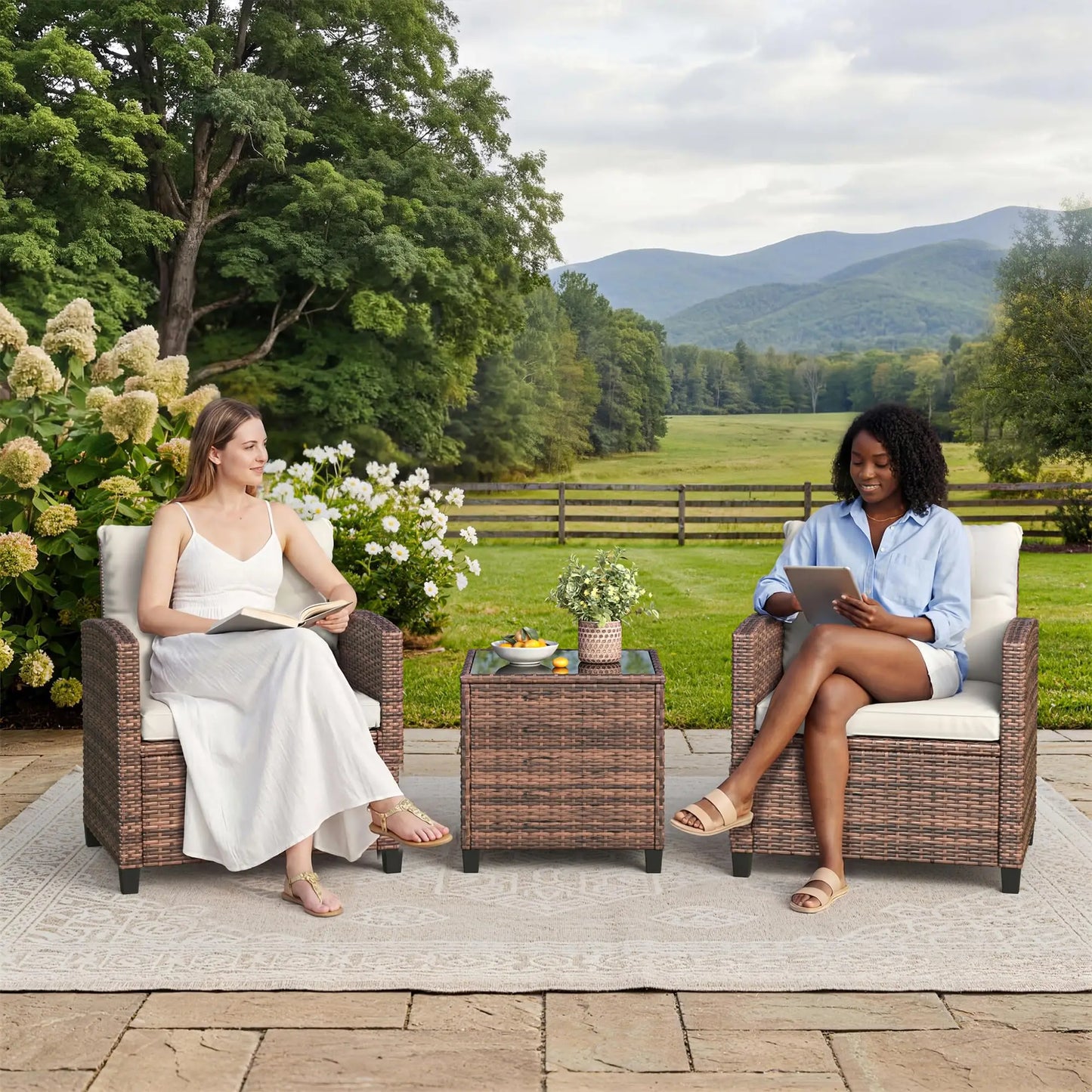 HiMISS Outdoor Bistro Set 3 Piece Wicker Patio Furniture With Coffee Table