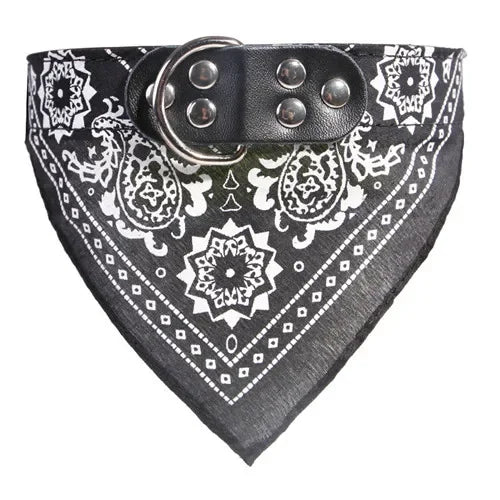 Leather Printed Adjustable Dog Bandana Collar For Pets