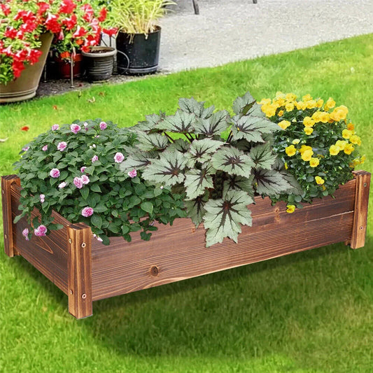 Pine Wood Raised Bed Planter Box For Indoor Outdoor Use