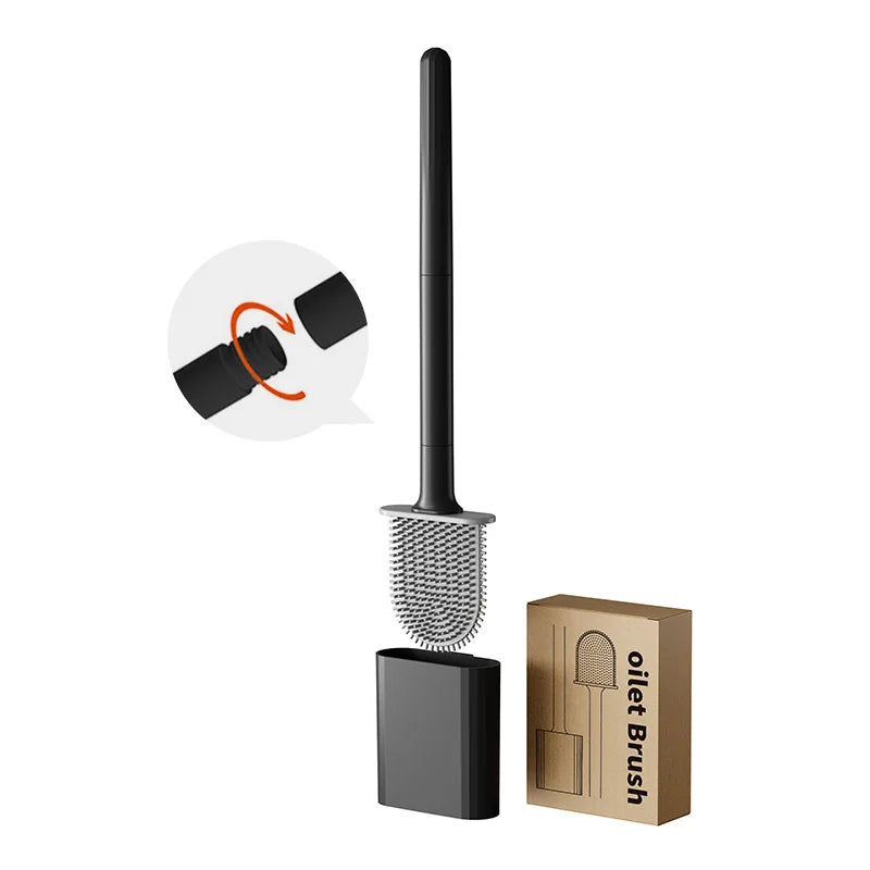 Silicone Wall Mounted Toilet Brush Set With Flexible Flat Head