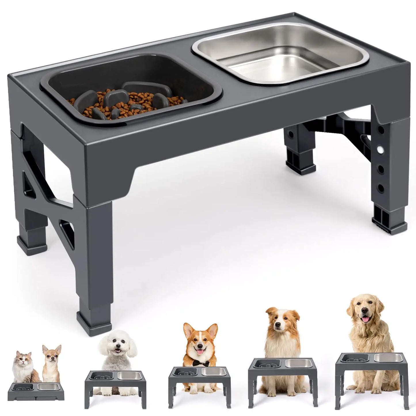 2 In 1 Elevated Slow Feeder Bowls With Foldable Stand