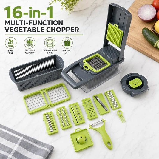 16-in-1 Vegetable Chopper PE ABS Multi-Blade Kitchen Gadget Pro