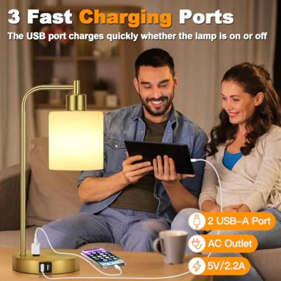 Set Of 2 Industrial Touch Table Lamps With USB Ports
