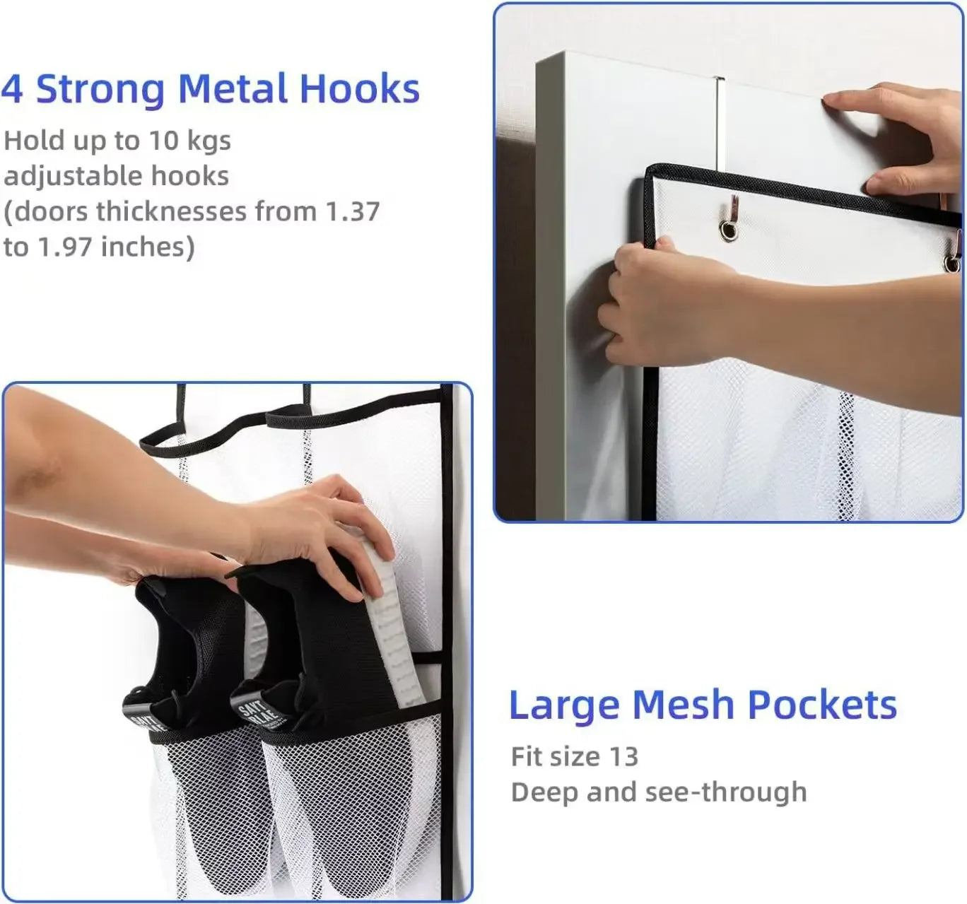 Over The Door Mesh Pocket Shoe Organizer Rack For Closet