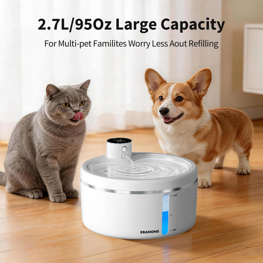 ERAMONG Wireless Cat Water Fountain With 4000mAh Battery And Auto Sensor