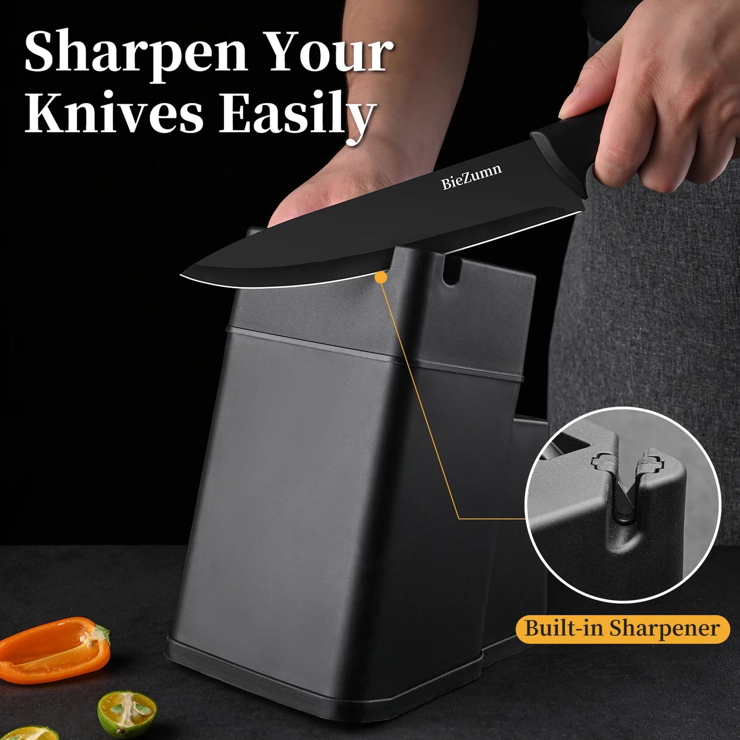 Professional Stainless Steel Kitchen Knife Set With Block And Scissors
