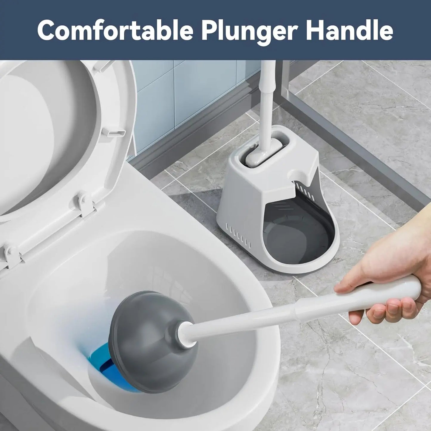 2-In-1 Toilet Plunger And Silicone Brush Set With Ventilated Holder