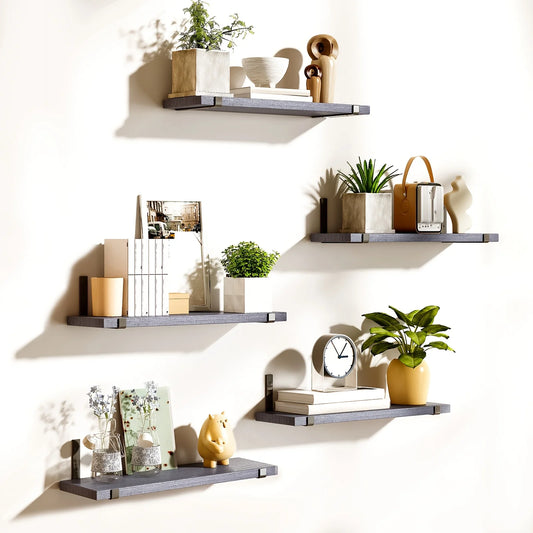 JUSFIT Bamboo Wood Floating Shelves Set of 5 Wall Shelves