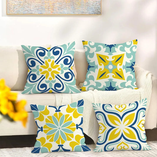 Mediterranean Tile Throw Pillow Covers Geometric Cushion Set