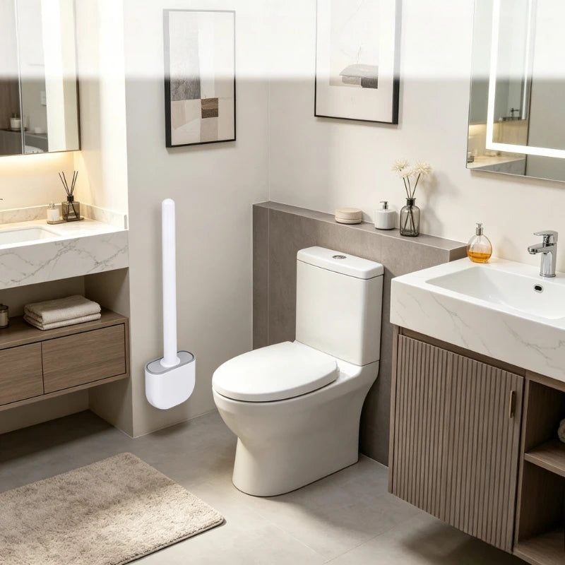 Silicone Wall Mounted Toilet Brush Set With Flexible Flat Head