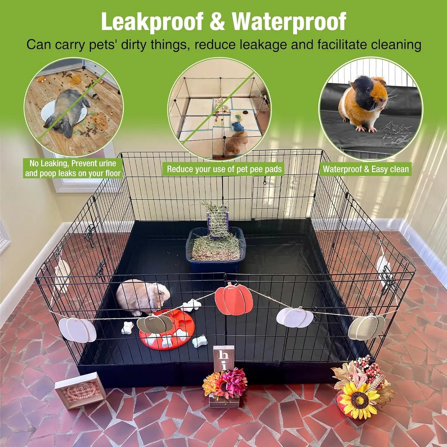 Rabbit Playpen Indoor Outdoor Enclosure With Waterproof Floor Liner