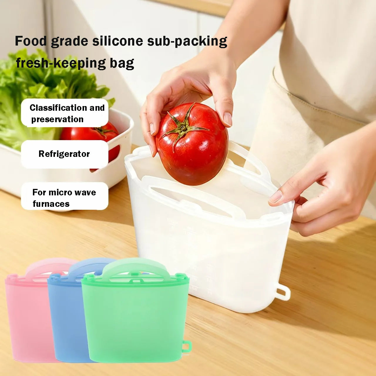 Silicone Self Sealing Freezer Bag Leakproof Reusable Food Storage Picnic