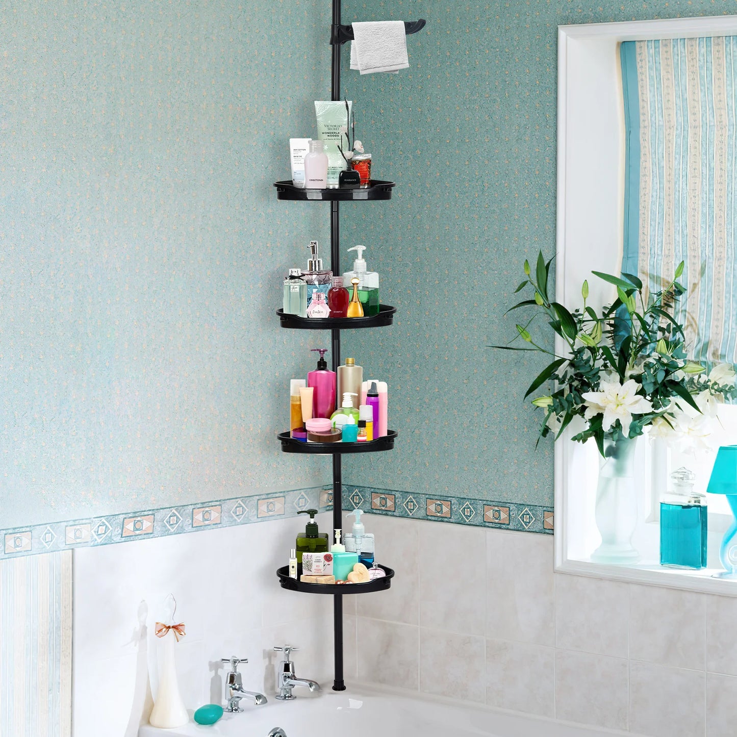 HiMISS Corner Shower Caddy With Tension Pole Four-Tier Organizer