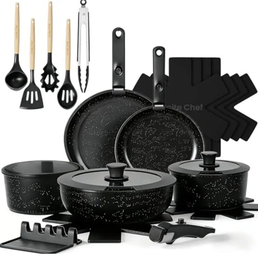 21Pcs Pots and Pans Set Non Stick, Nonstick Cookware Sets Detachable Handle, Non Toxic Induction RV Kitchen Cooking Set, Dishwa