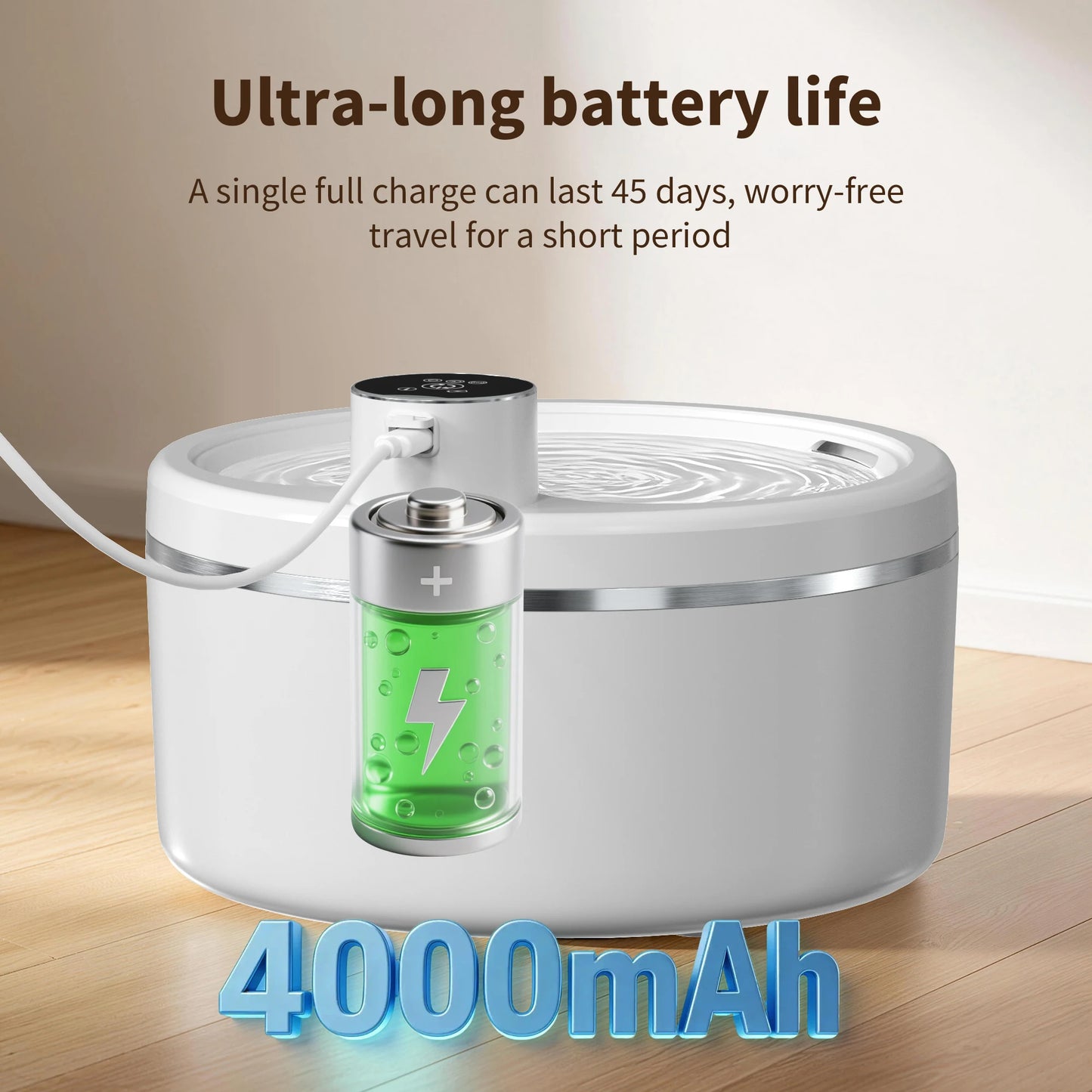 ERAMONG Wireless Cat Water Fountain With 4000mAh Battery And Auto Sensor
