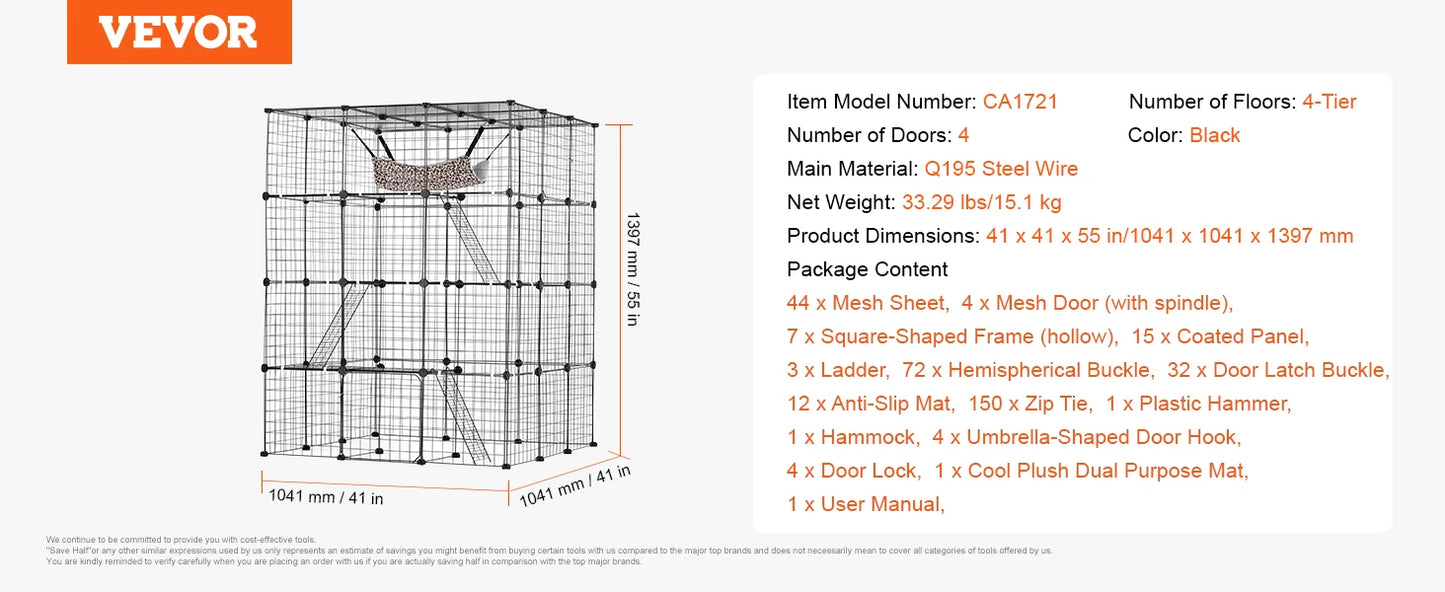 SucceBuy Large Cat Cage Detachable Metal Enclosure With Front Doors