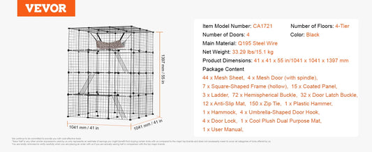 SucceBuy Large Cat Cage Detachable Metal Wire Cat Enclosure with Front Doors Hammock Ramp ladders Crate Exercise Place for Cat