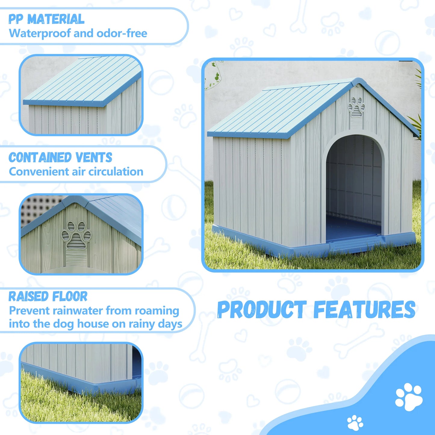 Weatherproof Plastic Dog House For Indoor Outdoor Pet Shelter