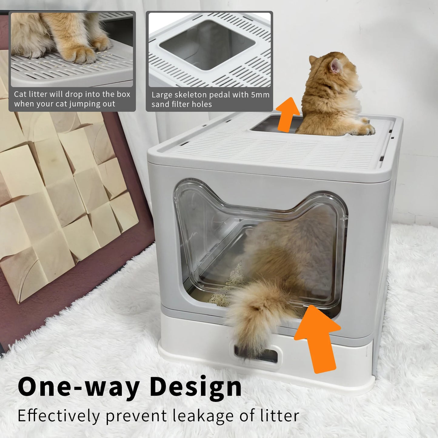 Cat Litter Box Front Entry Top Exit With Lid Scoop