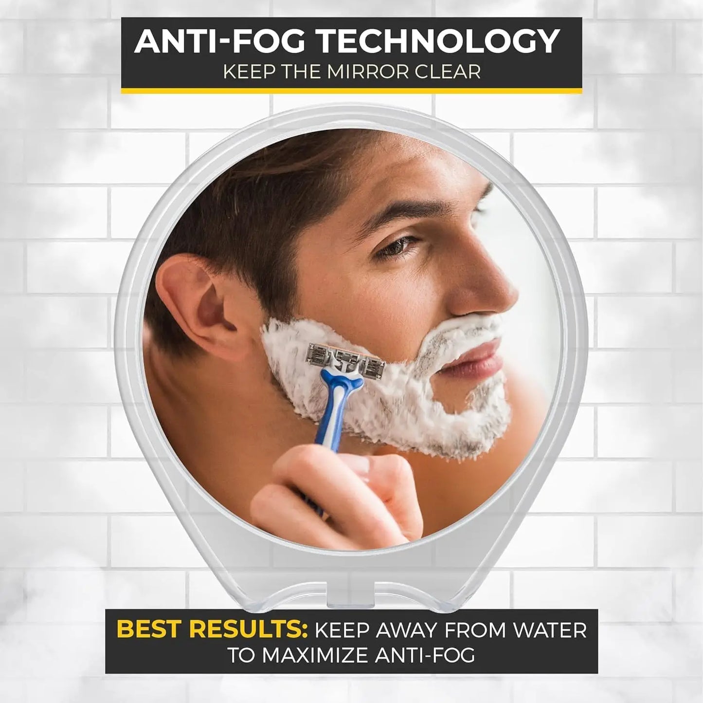 Fogless Shower Mirror With Suction Mount Swivel Razor Holder