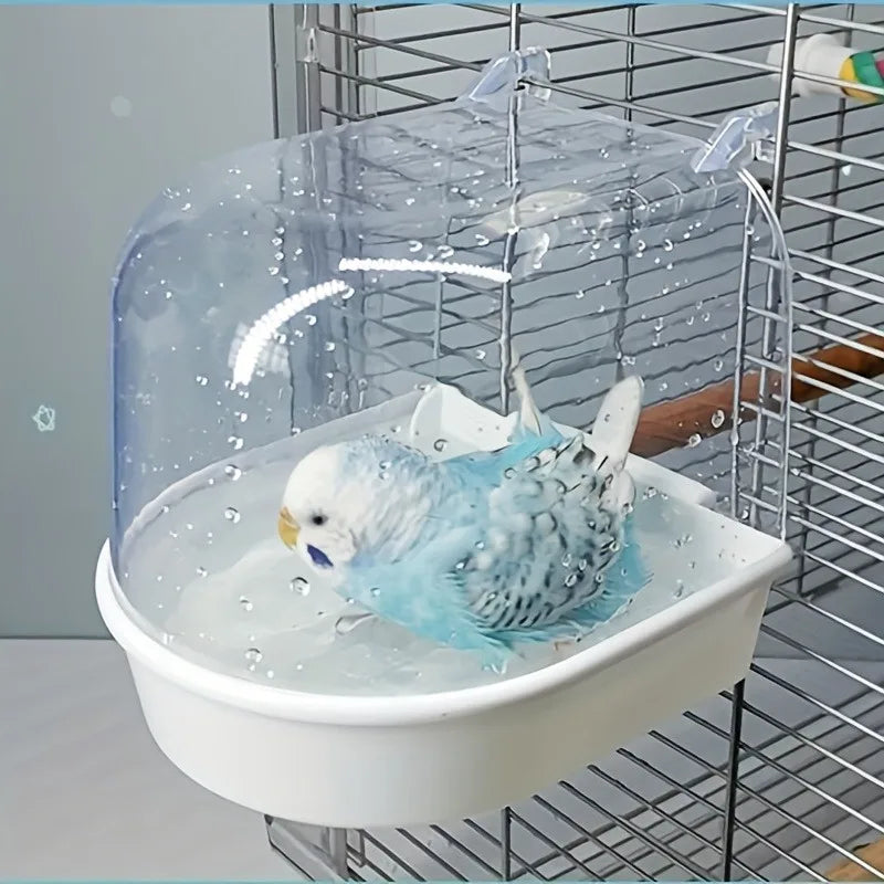 Transparent Bird Bath Tub With Splash-Proof Shower For Parrots