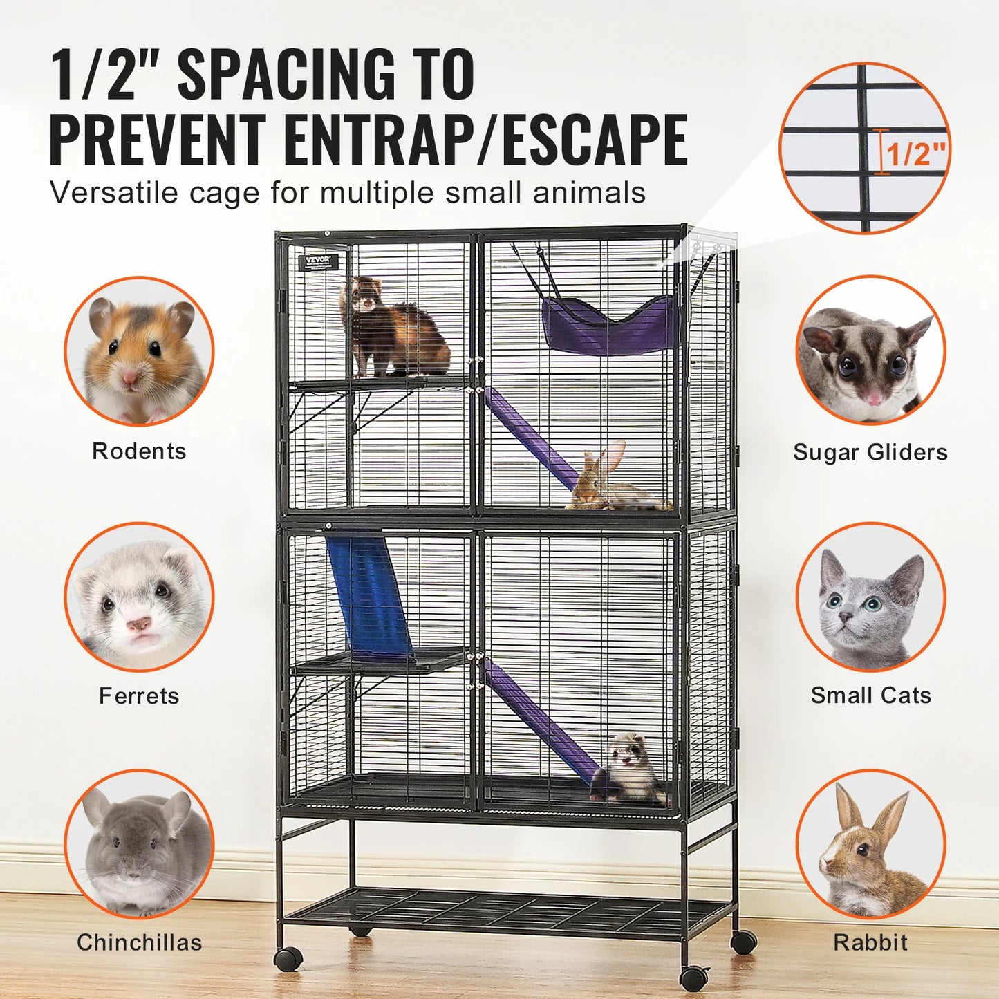 SucceBuy 4 Tier Rolling Metal Ferret Cage For Small Animals