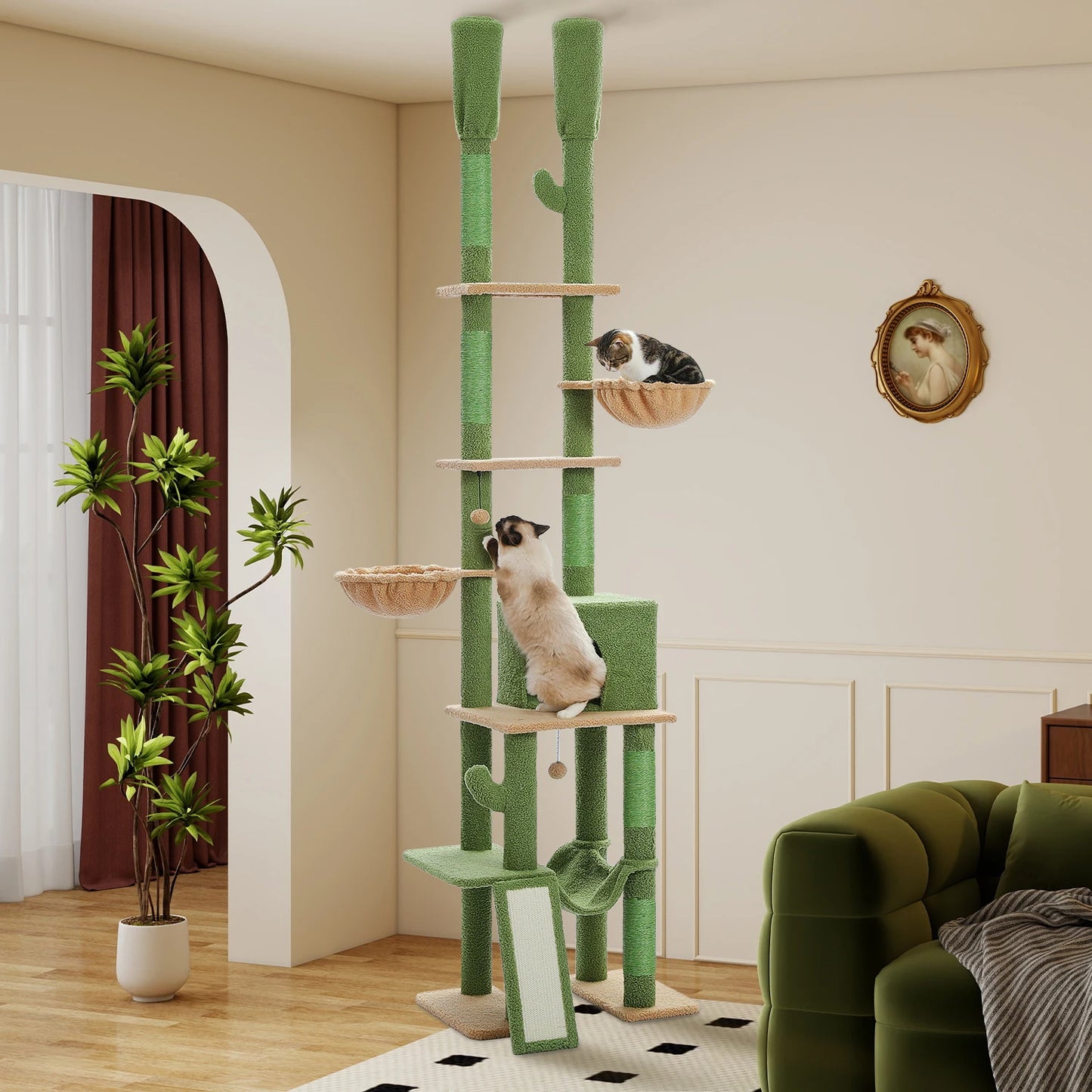 Pequlti Cactus Cat Tree Floor To Ceiling Sisal Scratching Post