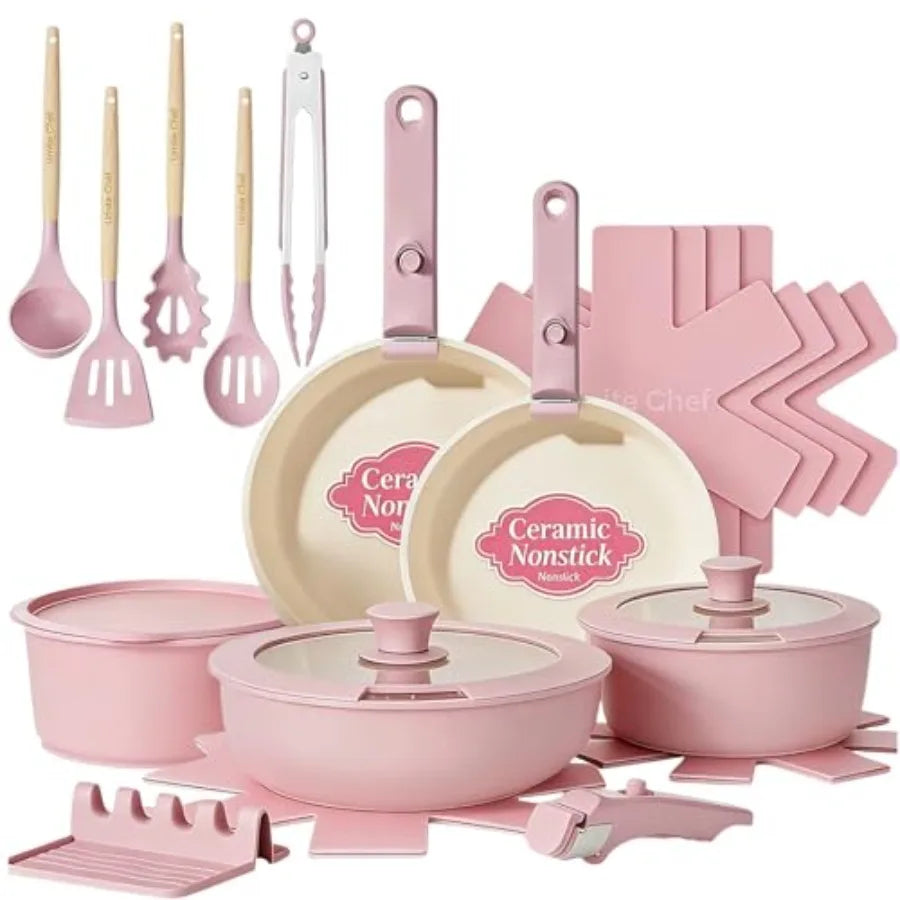 21Pcs Pots and Pans Set Non Stick, Nonstick Cookware Sets Detachable Handle, Non Toxic Induction RV Kitchen Cooking Set, Dishwa