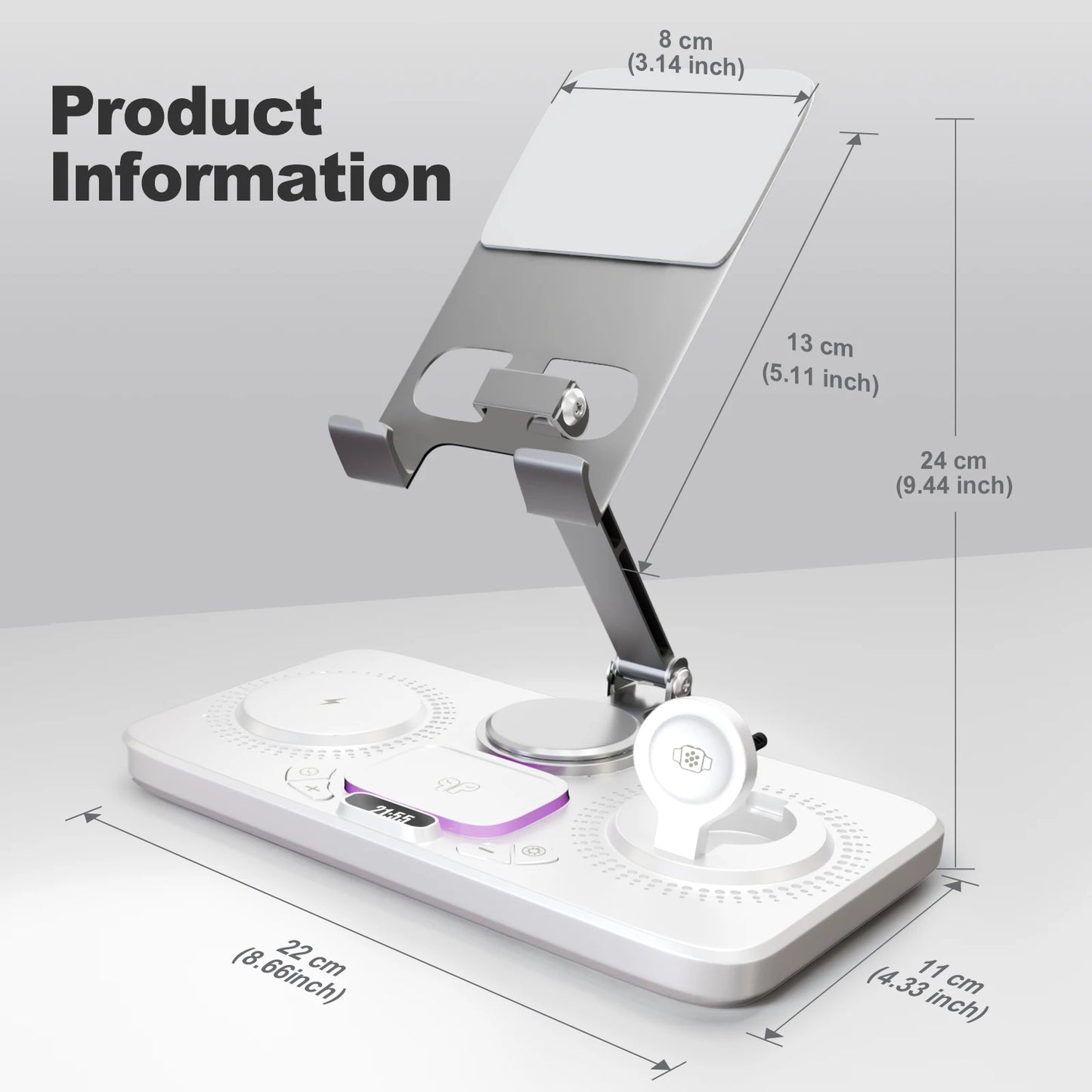 7 In 1 Wireless Charger Station 15W Foldable Alarm Clock