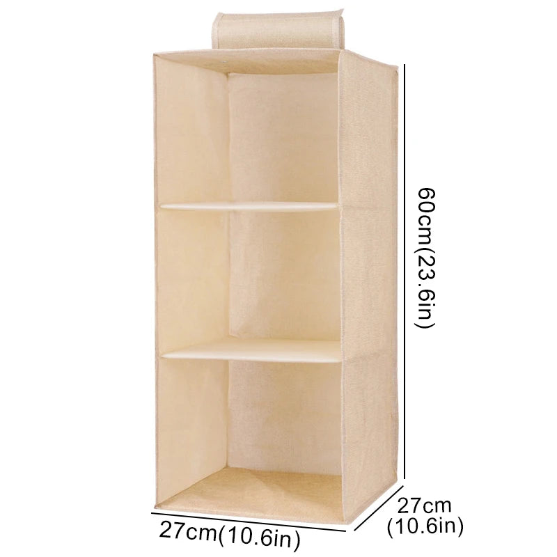 Cotton Linen Collapsible Hanging Closet Organizer With Drawers