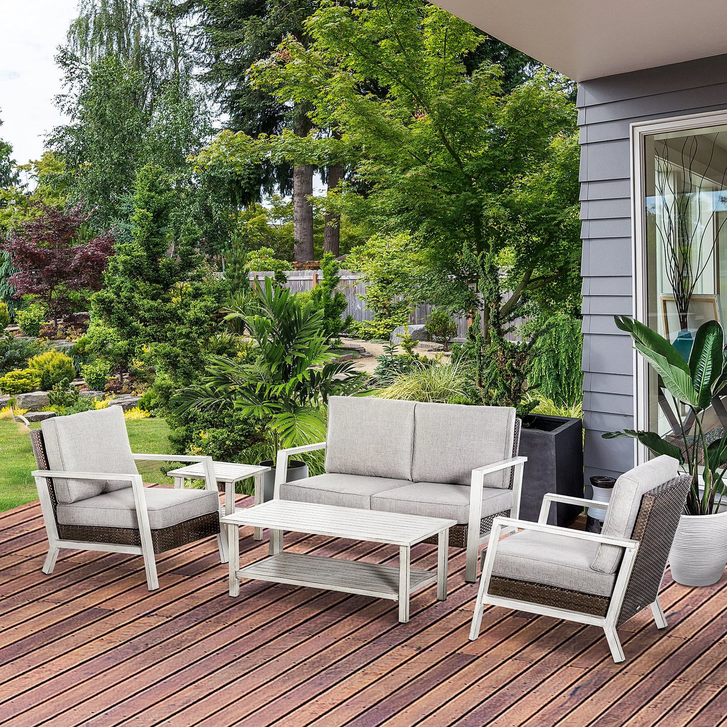 Outdoor Wicker Patio Furniture Set With Table And Four Seats