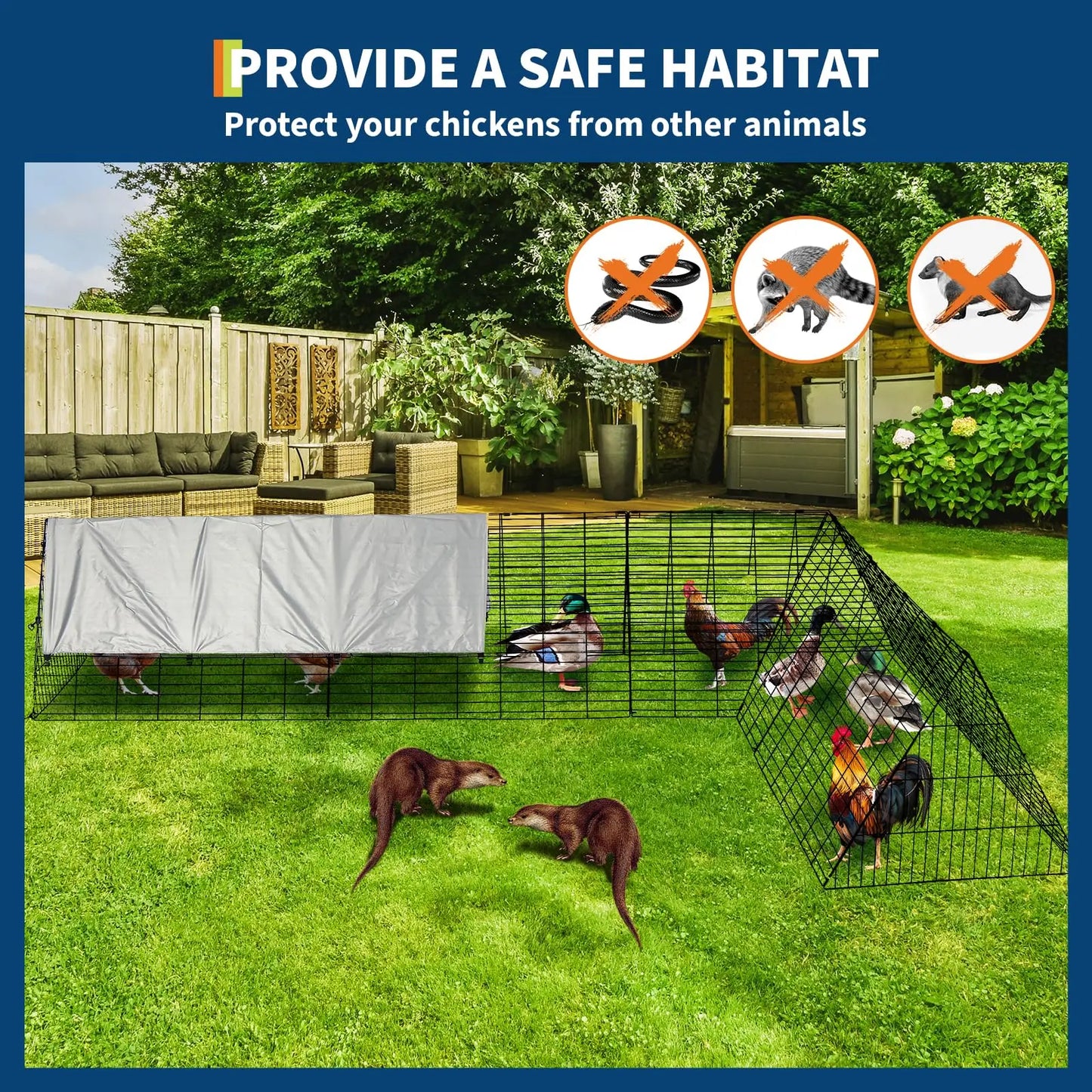 HiMISS Heavy Duty Chicken Run With Waterproof Cover For Yard